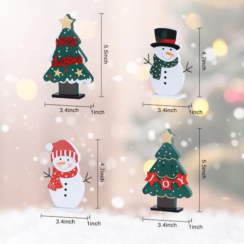 DECSPAS Wooden Christmas Trees & Snowmen Set - Indoor Holiday Decor, 4 pcs, Christmas Table Centerpiece
