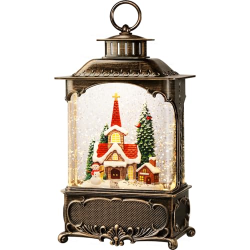 10.2-Inch Musical Christmas Snow Globe Lantern with Timer & LED Light