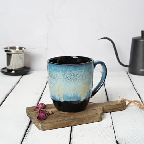 Bosmarlin 16 Oz Blue Ceramic Tea Mug with Infuser & Lid - Microwave & Dishwasher Safe
