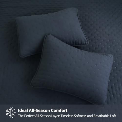 ROARINGWILD Navy Blue Twin Quilt Bedding Set - 2-Piece Soft Coverlet & Sham