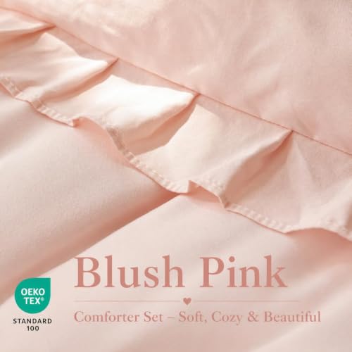 Blush Pink Queen Comforter Set - Soft Microfiber Bedding with Ruffles
