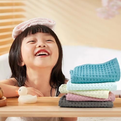 Cleanbear Set of 12 Cotton Waffle Wash Cloths - Cream, Pink, Green & More