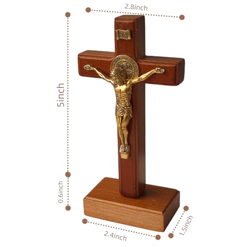 5.5-inch Wooden Crucifix Stand and Wall Cross for Home Decor