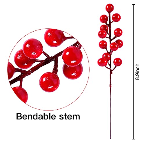 60 Pack Artificial Red Berry Stems 8.9in Christmas Picks Holly Branches for Christmas Tree Decor, DIY, Wedding