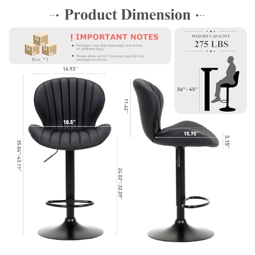 Adjustable Swivel Bar Stools, Set of 3, Upholstered Faux Leather Bar Chairs