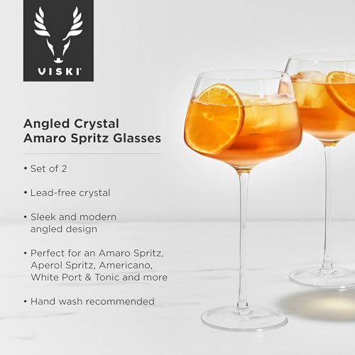 Viski Classic Angled Stemmed Cocktail Glasses Set of 2, 16 oz - Elegant Barware for Aperol & Spritz