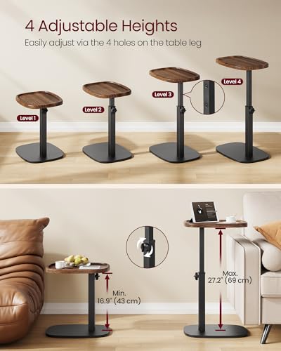 Adjustable Height C-Shaped Side Table, Small End Table for Sofa and Bed