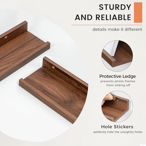 48-Inch Walnut Picture Ledge Floating Wall Shelves Set of 2