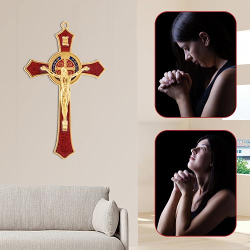 St. Benedict Crucifix Wall Cross with Red Enamel Accents 4.7-inch