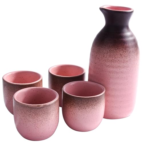 Swlthwen 5-Piece Ceramic Sake Set with Carafe and Cups – Gradient Speckled Design, 8oz Capacity