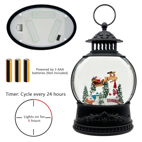 AOMIL Reindeer Christmas Snow Globe Lantern with Music & Timer - LED Glitter Globe Decor
