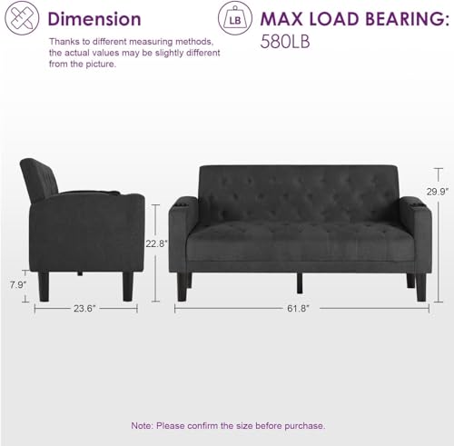 62-Inch 2-Piece Compact Sofa and Loveseat Set with USB Charging Ports
