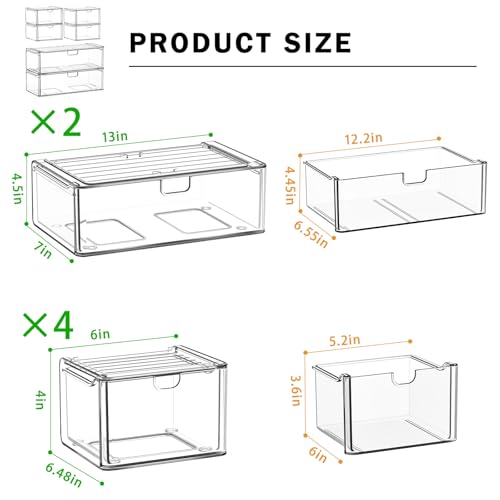 6-Pack Acrylic Stackable Storage Drawers Clear Makeup Organizer
