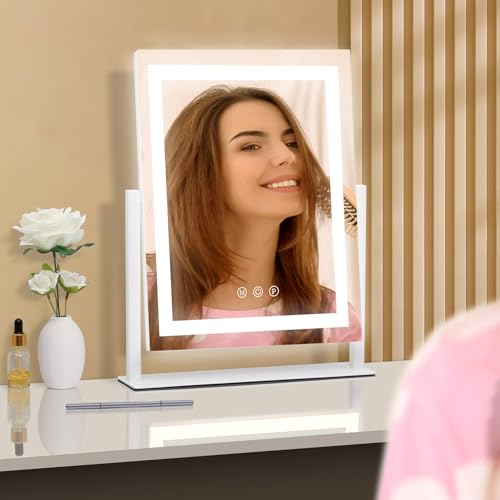 Homtang 13.2 x 11.2 Inch Lighted Makeup Mirror with Touch Control & 3 Color Modes