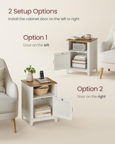 VASAGLE Farmhouse Nightstands Set of 2 with Barn Doors - Rustic White & Honey Brown, No Power