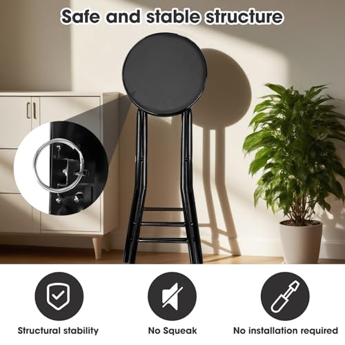 24-Inch Folding Bar Stool with Padded PU Leather Seat, Portable Tall Chair