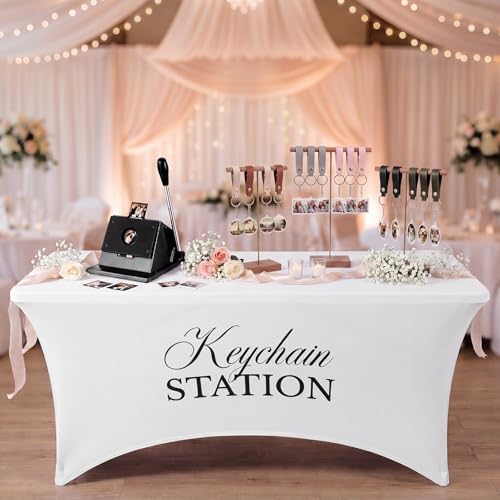 Oudain Keychain Station White Photo Booth Tablecloth Stretch Cover 72in