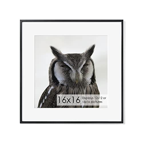 Fun Memories 16x16 Black Aluminum Frame with 12x12 White Mat, Tempered Glass