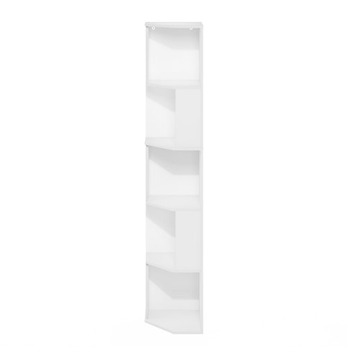 Furinno ECON Corner Shelf, 5-Tier Corner Book Shelf, Storage Shelves, Display Rack, Bookshelf, for Organization and Storage, Living Room, Home Office, White