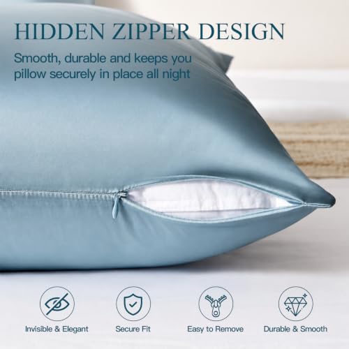 Mulberry Silk Pillowcase with Hidden Zipper, Standard 20x26, Blue Gray