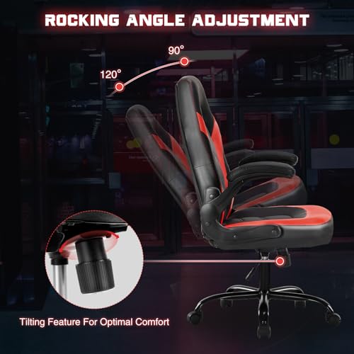Ergonomic Gaming Chair with Flip-Up Armrests and Lumbar Support, Scarlet Red