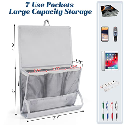 Bedside Caddy Organizer with 7 Pockets for Dorm Bed, Gray Oxford Cloth
