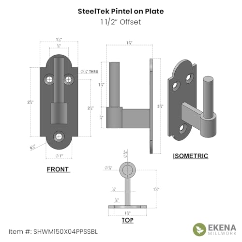 Stainless Steel Shutter Pintel on Plate Kit, 1 1/2-Inch Offset, 2 Pairs