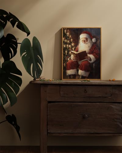 ARPEOTCY Framed Santa Reading Book Canvas Wall Art 12x16in - Vintage Christmas