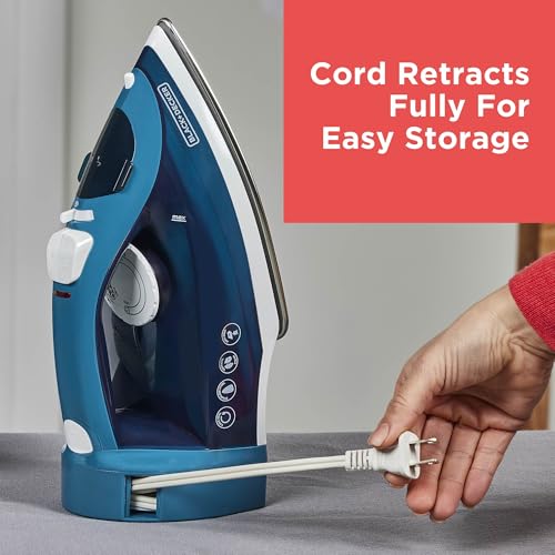 BLACK+DECKER Steam Iron for Clothes with Retractable Cord and Stainless Steel Soleplate