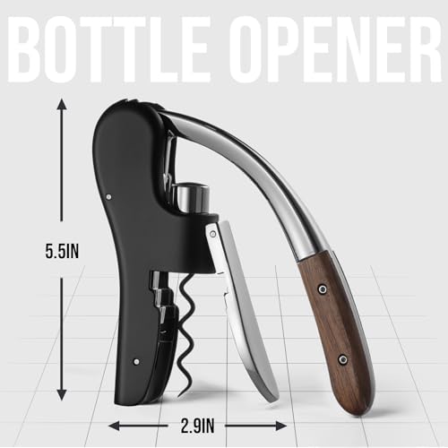 Walnut Wood Handle Vertical Lever Corkscrew Wine Opener with Foil Cutter