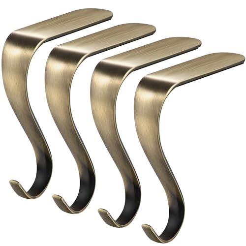 Adjustable Christmas Stocking Holders for Mantel - Set of 4, Bronze Metal