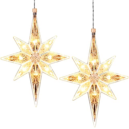 Christmas Window Star Lights - Bethlehem Style Hanging LED Silhouette Decoration - Warm White, 2 Pieces