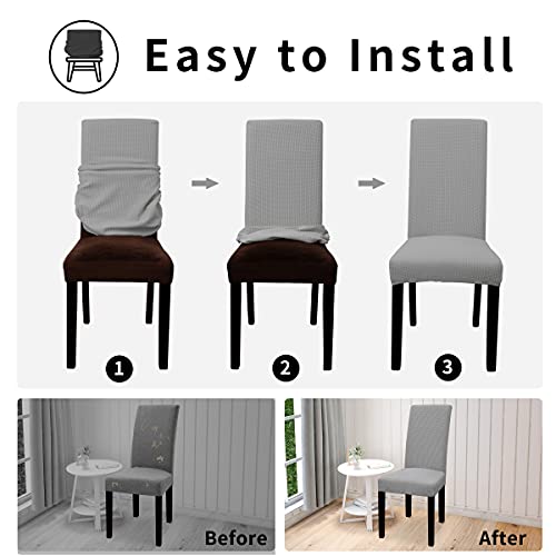 Waterproof Dining Chair Covers Set of 6 | Stretch Slipcovers, Light Gray