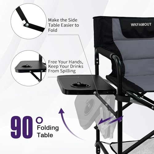 Tall Folding Director Chair with Side Table and Footrest, 30.7-Inch Seat