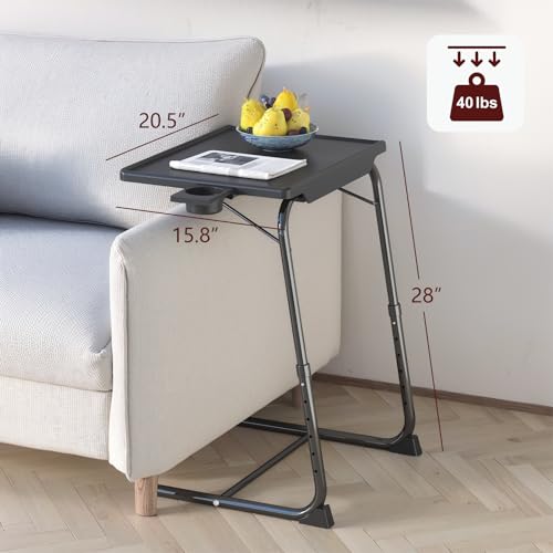 IWDOO Black Adjustable TV Tray Table with Cup Holder, Folding Couch & Bed Desk, 1 Pack