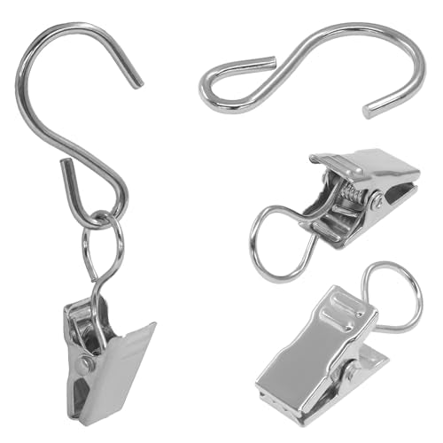 Stainless Steel S Hook Curtain Clips - 50 Pack, 2.4 Inch Silver Hangers