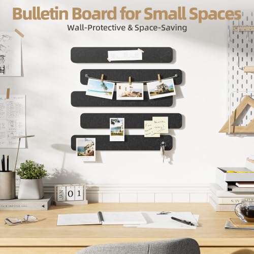 10-Pack Felt Bulletin Board Strips, 13x2 Inch Adhesive Pin Boards with Pins