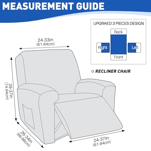 Waterproof Recliner Chair Covers - 3-Piece Washable Protector with Pockets
