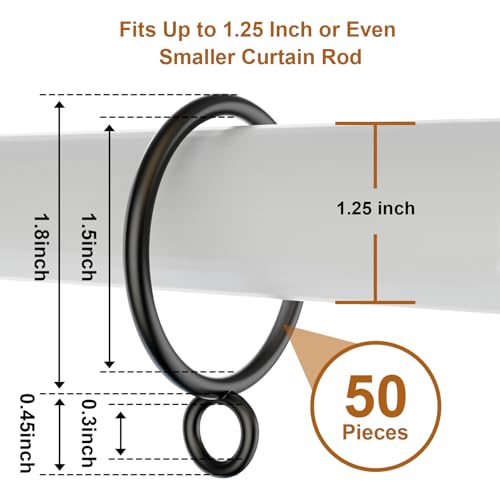 50 Pack Metal Curtain Rings with Eyelets - 1.5 Inch Heavy Duty Drapery Rings