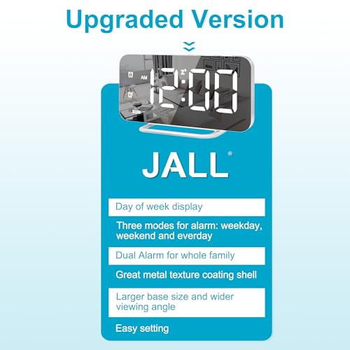 Slim LED Digital Alarm Clock with Mirror Surface & Dual USB Ports
