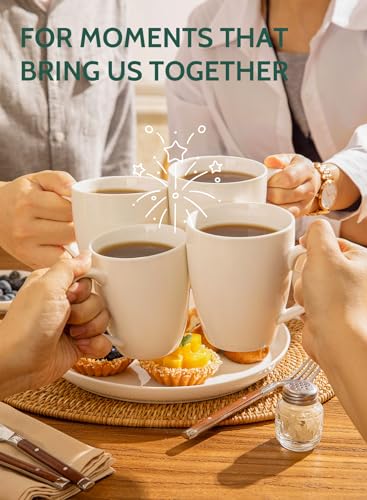 Sweese 12oz White Porcelain Coffee Mugs - Set of 6 for Latte, Tea, Hot Drinks