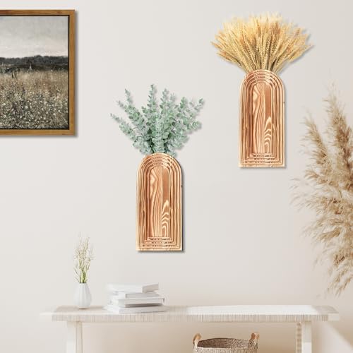 2-Pack Wooden Wall Vase Set - Modern Farmhouse & Boho Wall Decor