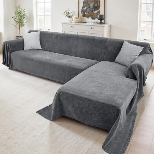 2-Piece L-Shaped Sectional Sofa Cover - Thick Washable Chenille (XL, Dark Gray)