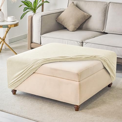 X-Large Soft Stretch Knitted Jacquard Ottoman Cover - Beige