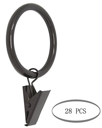 1.5-Inch Drapery Curtain Rings with Clips, Oil-Rubbed Bronze, Set of 28