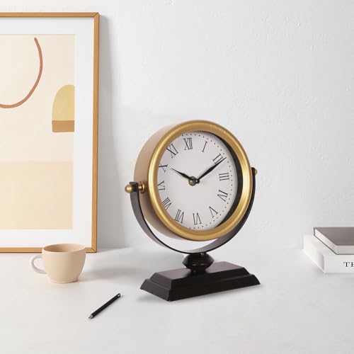 Vintage Gold Mantel Clock, Silent Non-Ticking Analog Desk Clock 8.3x9.1in
