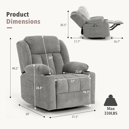 Ketaiyou Lime Gray1 Swivel Recliner Chair with Massage & Heat - Relax & Support