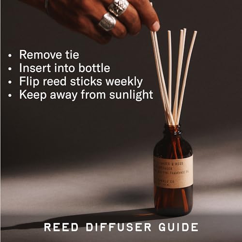 Teakwood and Tobacco Scented Reed Diffuser with Amber Glass Jar, 3.5 fl oz