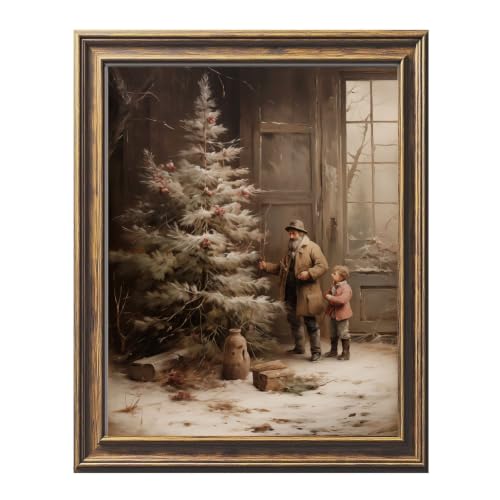 ZEARPT Vintage Christmas Wall Art 8x10 / 11x14 Country Farmhouse Print Santa Forest