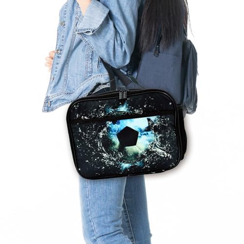 Bzocm Soccer Lunch Bag Insulated Reusable Lunch Box Kids Girls Boys Cooler Thermal Tote Bag For Men Women School Work Picnic